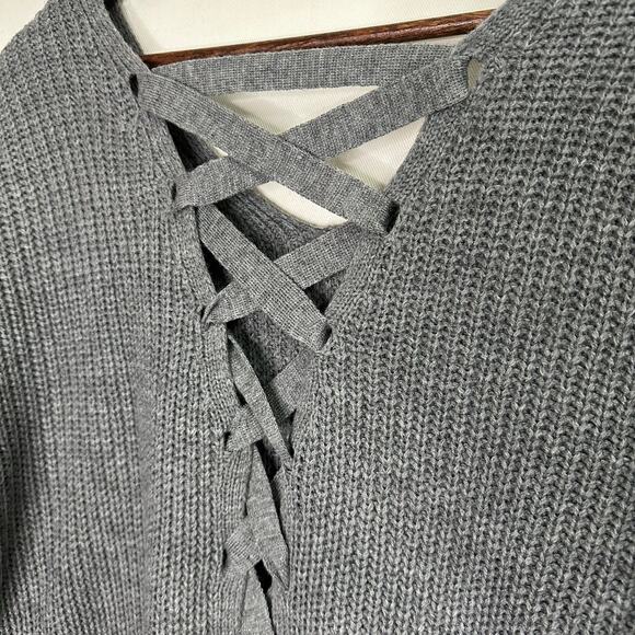 SO Size Large Dark Gray Knit Sweater with Back Lacing Detail - Picture 3 of 9